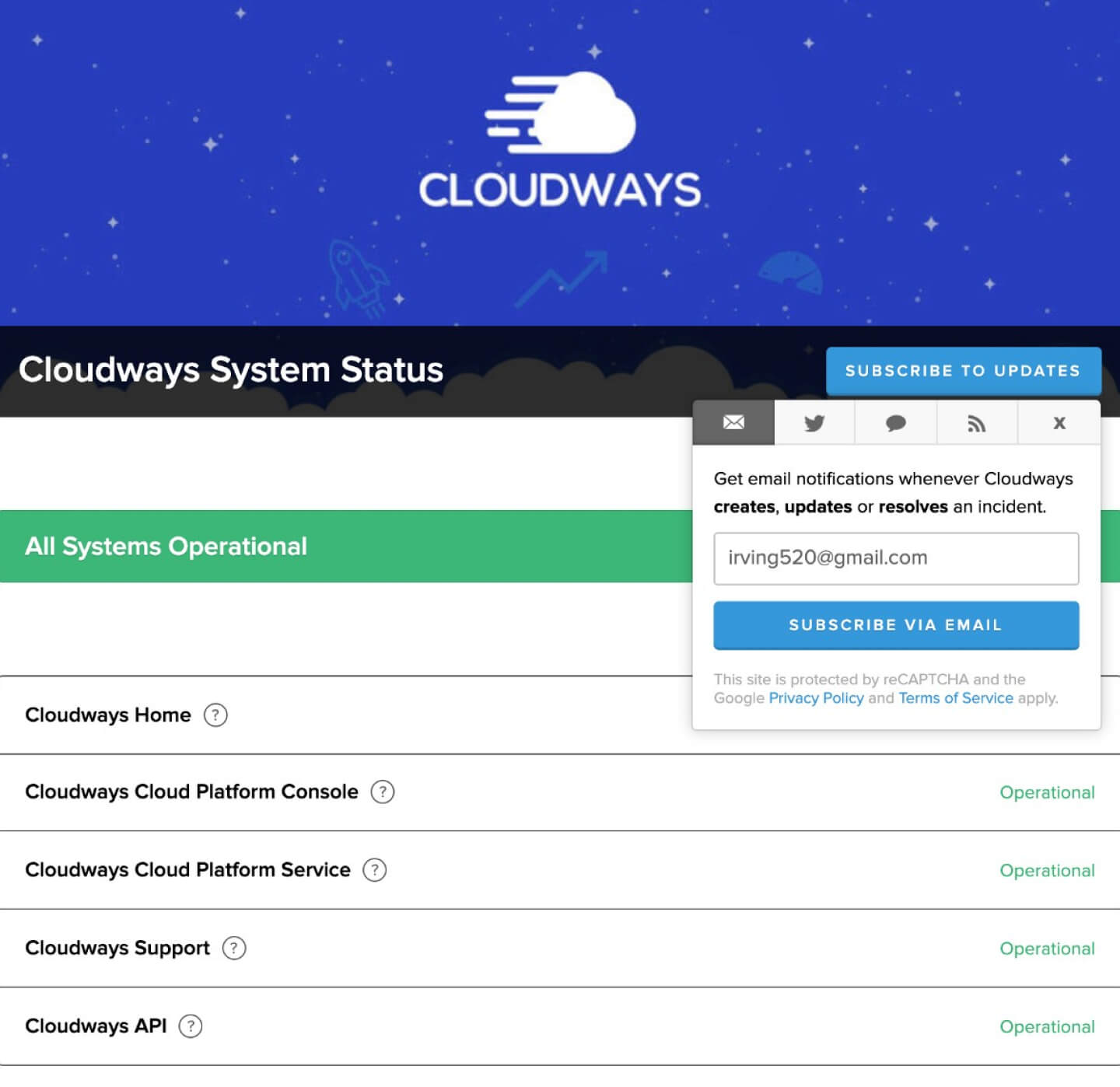 Cloudways System Status 系統狀態-IrvingLab 爾文實驗室